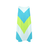 v striped neon green blue white print 5 Sleeveless A-Line Pocket Dress (Model D57) - Objet D'Art