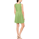 daisy gray and green print Thea Sleeveless Skater Dress(Model D19) - Objet D'Art