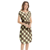 Checkered Notched Neck Belted Dress - Objet D'Art