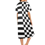 bw check print 2 Women's Button Front House Dress - Objet D'Art