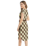 Checkered Notched Neck Belted Dress - Objet D'Art