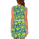 rose floral neon green greek key print 2 Eos Women's Sleeveless Dress (Model D01) - Objet D'Art