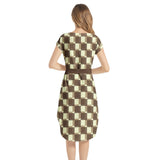 Checkered Notched Neck Belted Dress - Objet D'Art