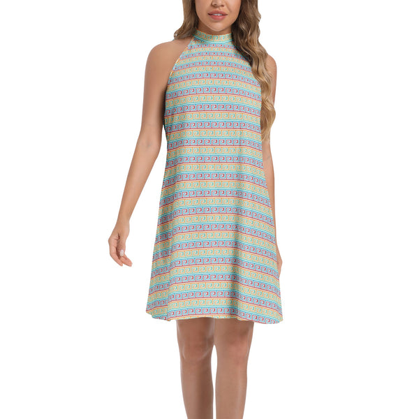 Tie Back Halter Neck Flared Dress - Objet D'Art