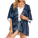 scroll blue print Women's Kimono Chiffon Cover Up (Model H51) - Objet D'Art