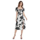 Puff Sleeve Split Thigh Midi Dress - Objet D'Art