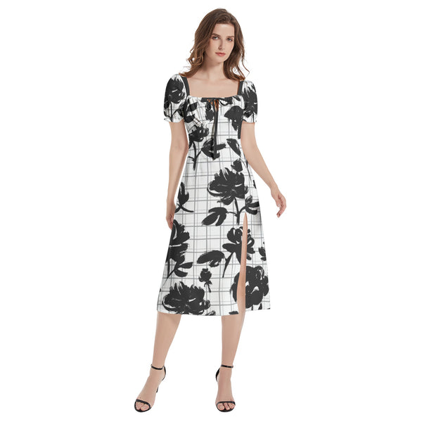 Puff Sleeve Split Thigh Midi Dress - Objet D'Art