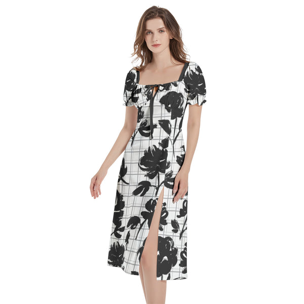 Puff Sleeve Split Thigh Midi Dress - Objet D'Art