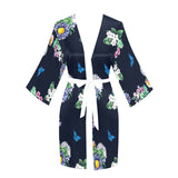 floral blue print 5 Long Sleeve Kimono Robe - Objet D'Art