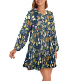 butterfly greek key print 2 V-Neck Loose Fit Dress (Model D66) - Objet D'Art