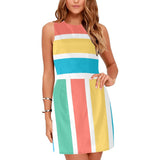 pastel lrg stripes print Eos Women's Sleeveless Dress (Model D01) - Objet D'Art