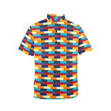 self portrait color scheme print Men's Stand-Up Collar Short Sleeve Shirt - Objet D'Art