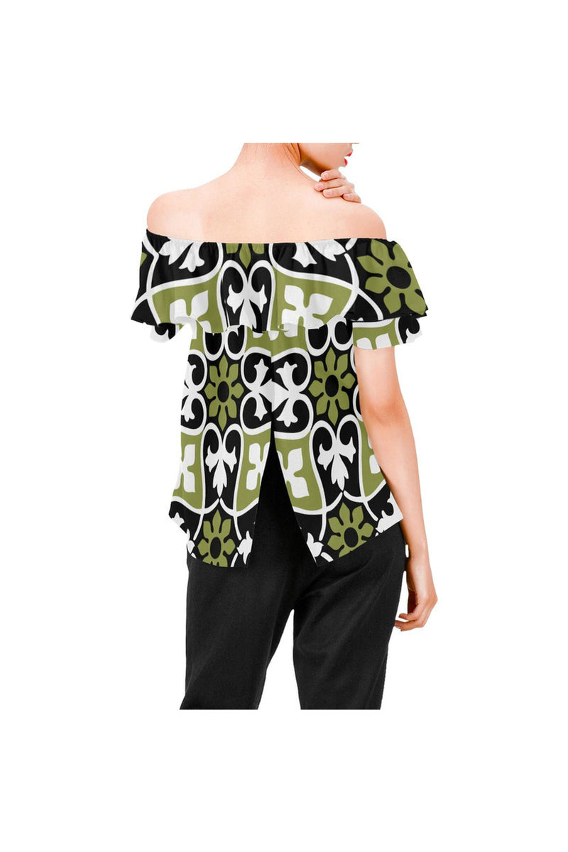 Fleur-de-lis Women's Off Shoulder Blouse with Ruffle - Objet D'Art