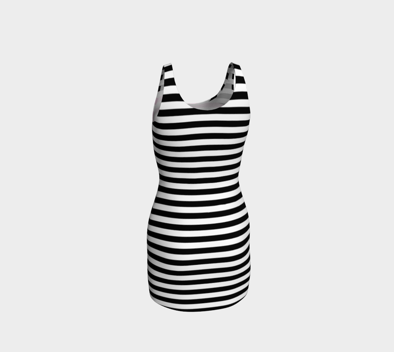 Pink Accented Striped Bodycon Dress - Objet D'Art