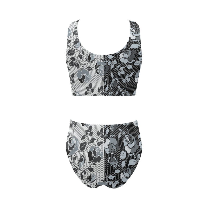 selenium gray print 3 Chest Bowknot Bikini Swimsuit (Model S33) - Objet D'Art