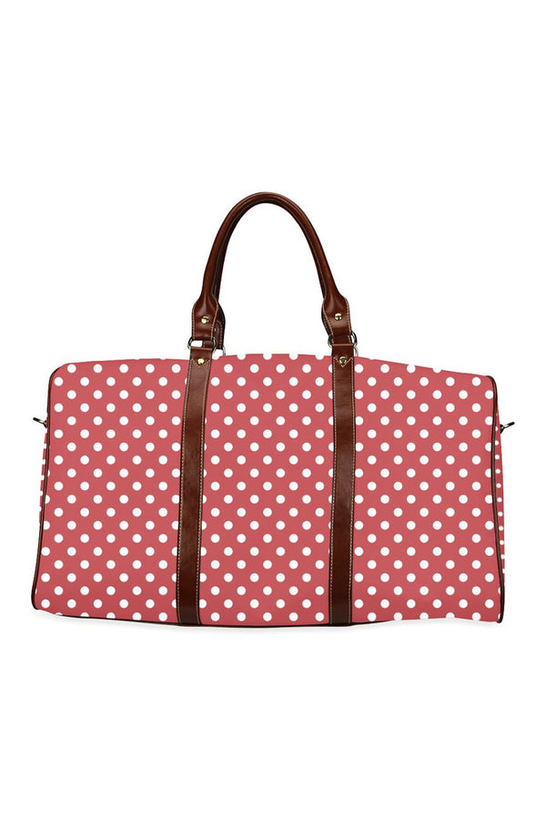 coral orange polka dots Waterproof Travel Bag/Large (Model 1639) - Objet D'Art