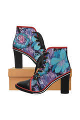 floral mad 6 Women's Lace Up Chunky Heel Ankle Booties (Model 054) - Objet D'Art