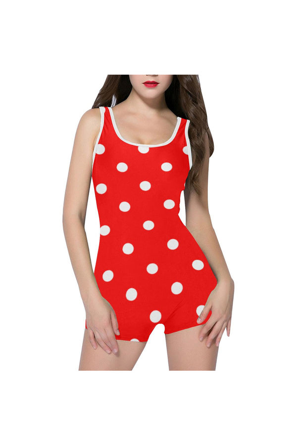Red Polka Dot Classic One Piece Swimwear - Objet D'Art