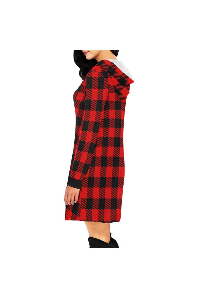 BUF 2 buffalo plaid H27 - HOOD All Over Print Hoodie Mini Dress (Model H27) - Objet D'Art