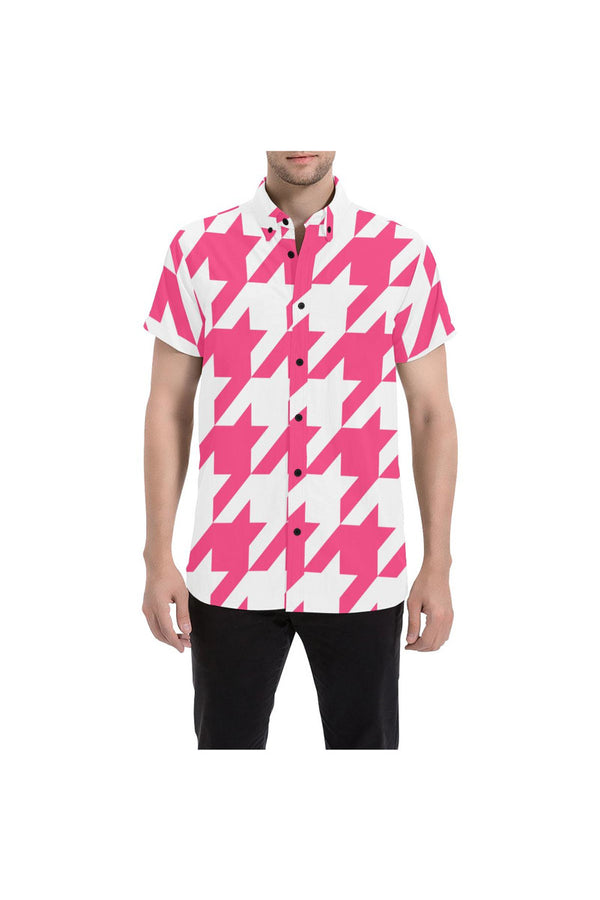 Pink Houndstooth Large Men's All Over Print Short Sleeve Shirt/Large Size - Objet D'Art
