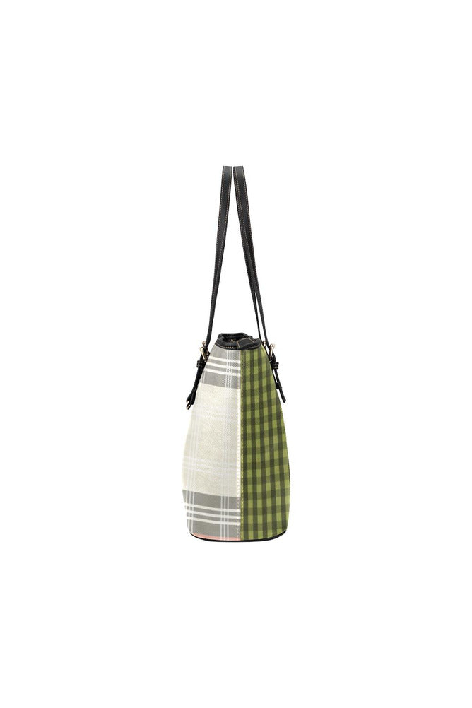 Pepper Stem Plaid D15 BACK Leather Tote Bag/Small (Model 1651) - Objet D'Art