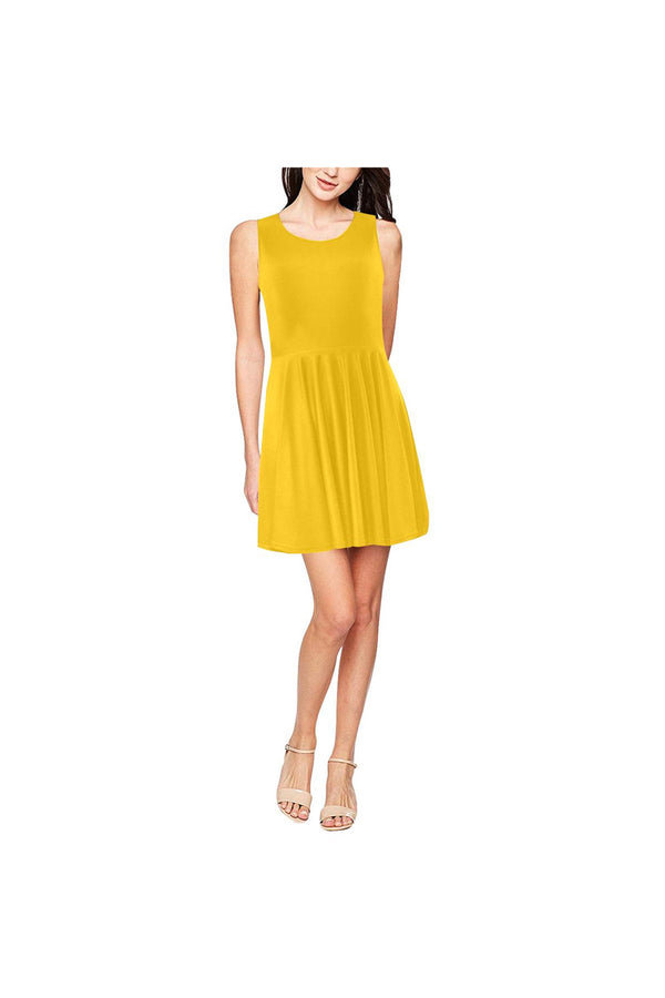 Golden Thea Sleeveless Skater Dress(Model D19) - Objet D'Art