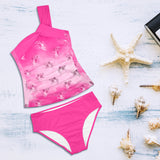 rose solid print 2 Women's One Shoulder Backless Swimsuit (Model S44) - Objet D'Art