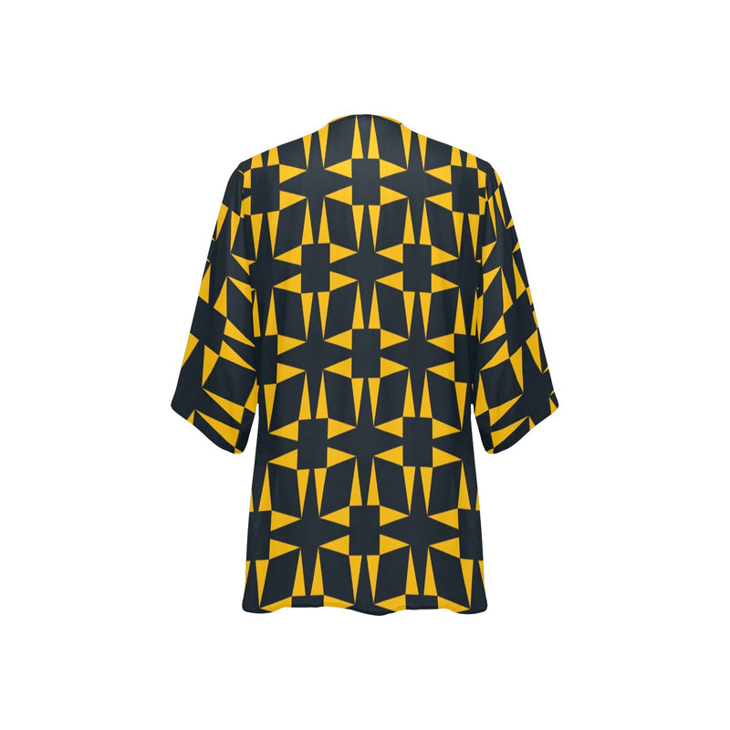 squ tri print Women's Kimono Chiffon Cover Up (Model H51) - Objet D'Art