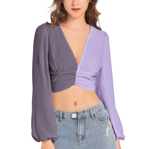 Women's Deep V-Neck Lantern Sleeve Crop Top - Objet D'Art