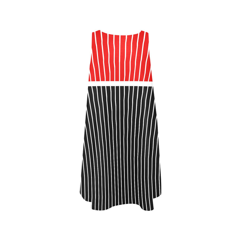 red and black bars Sleeveless A-Line Pocket Dress (Model D57) - Objet D'Art
