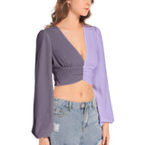 Women's Deep V-Neck Lantern Sleeve Crop Top - Objet D'Art