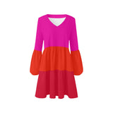 fuchsia anal1 print V-Neck Loose Fit Dress (Model D62) - Objet D'Art