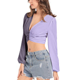 Women's Deep V-Neck Lantern Sleeve Crop Top - Objet D'Art