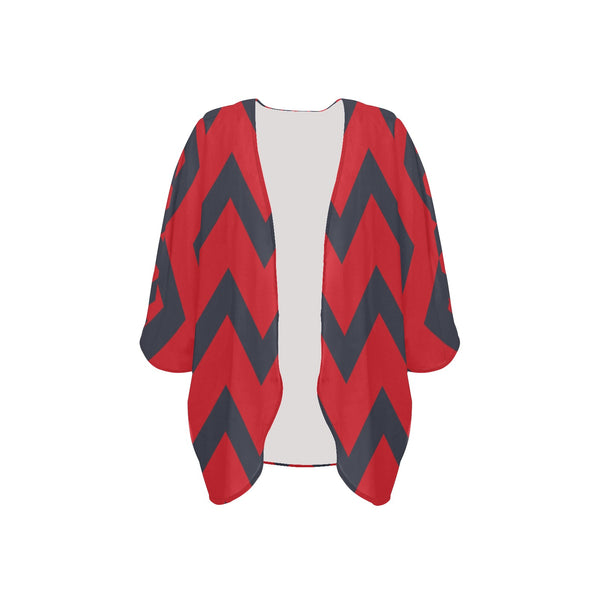 waves10 print Women's Kimono Chiffon Cover Up (Model H51) - Objet D'Art