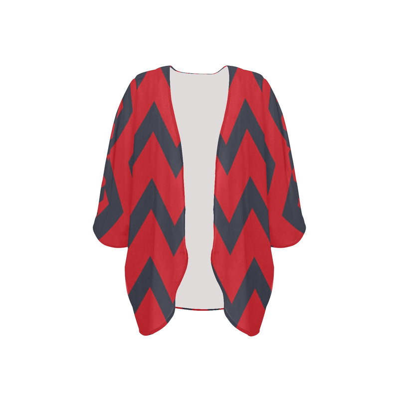 waves10 print Women's Kimono Chiffon Cover Up (Model H51) - Objet D'Art