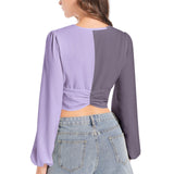 Women's Deep V-Neck Lantern Sleeve Crop Top - Objet D'Art