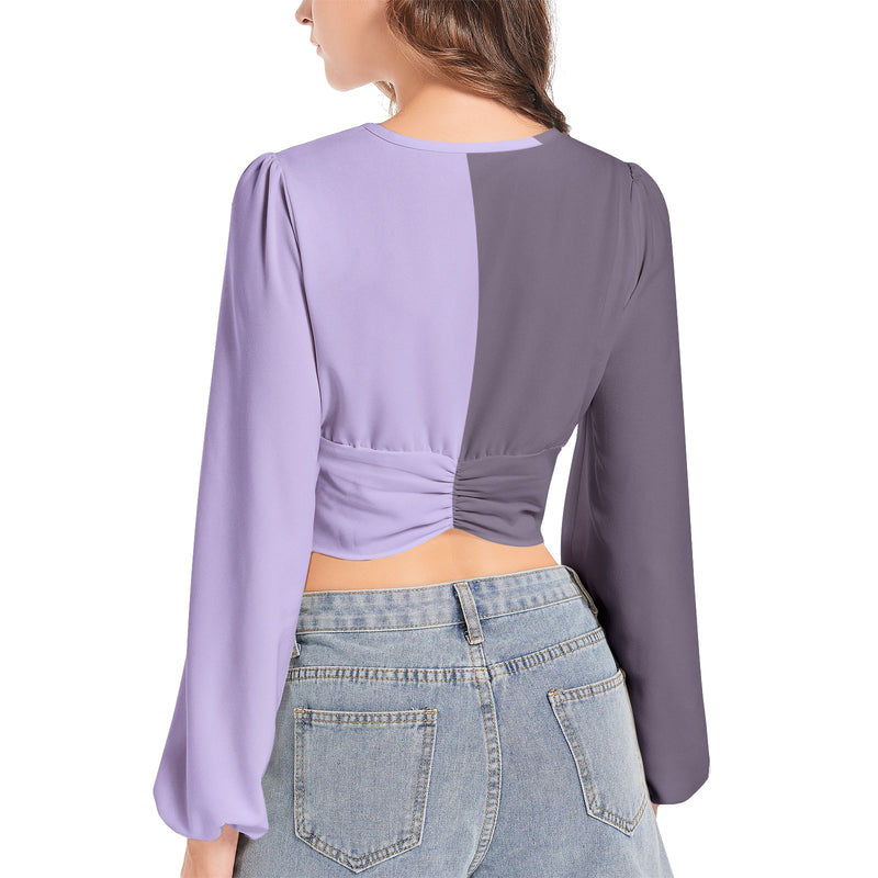 Women's Deep V-Neck Lantern Sleeve Crop Top - Objet D'Art