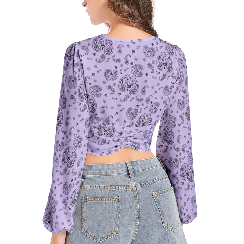 Women's Deep V-Neck Lantern Sleeve Crop Top - Objet D'Art