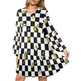 butterfly checker bw print V-Neck Loose Fit Dress (Model D66)