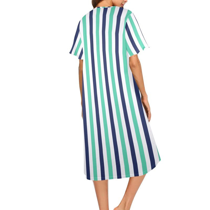striped print 15A Women's Button Front House Dress - Objet D'Art