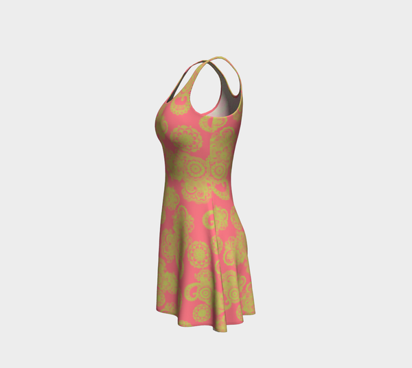 Dark Pink and Green Flare Dress - Objet D'Art