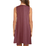 horizontal striped red gray black print Sleeveless A-Line Pocket Dress (Model D57) - Objet D'Art
