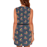 dahlia print blue print 2A Eos Women's Sleeveless Dress (Model D01) - Objet D'Art