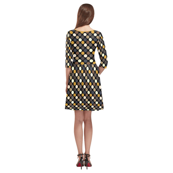 earthtone polka dot print 54 Tethys Half-Sleeve Skater Dress(Model D20) - Objet D'Art