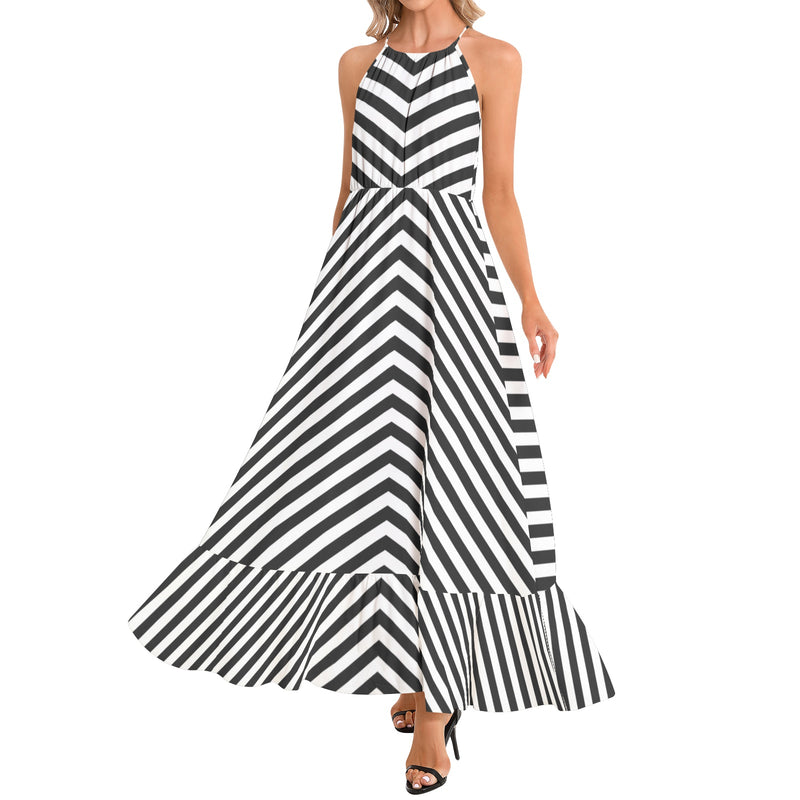 Ruffle Hem Halter Neck Maxi Dress - Objet D'Art