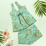 asian fish print Women's Vest Skirt Split Swimsuit (Model S47) - Objet D'Art