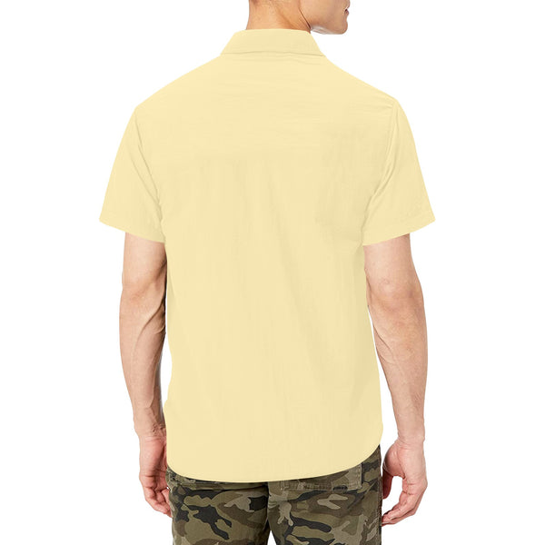 creme solid print 2 Men's Short Sleeve Shirt with Chest Pocket (Model T53) - Objet D'Art