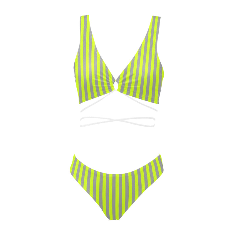 neon green striped Cross String Bikini Set (Model S29) - Objet D'Art