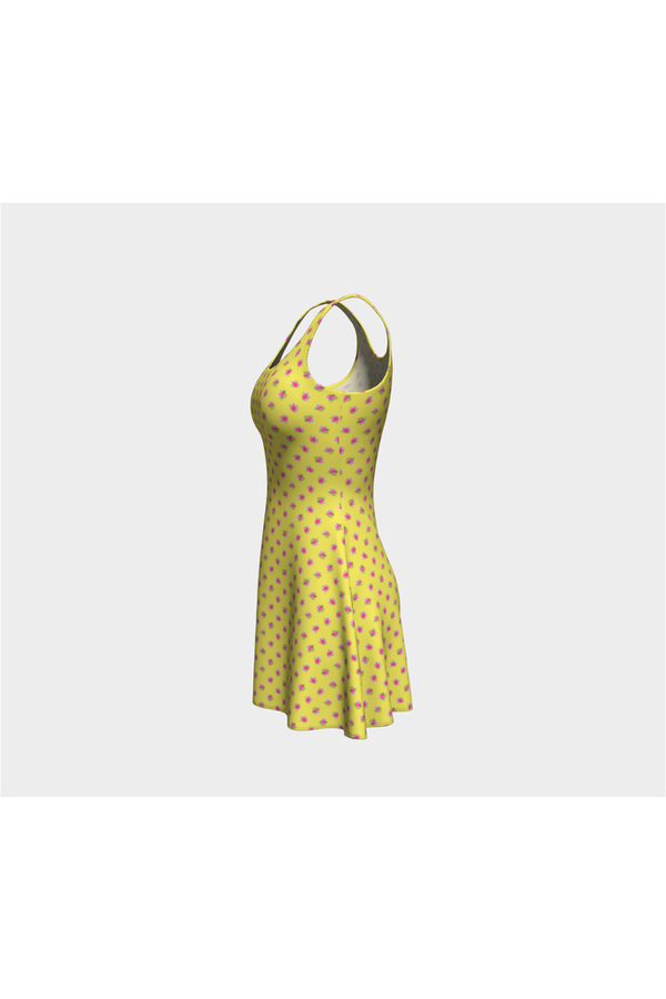 Pale Yellow Floral Flare Dress - Objet D'Art