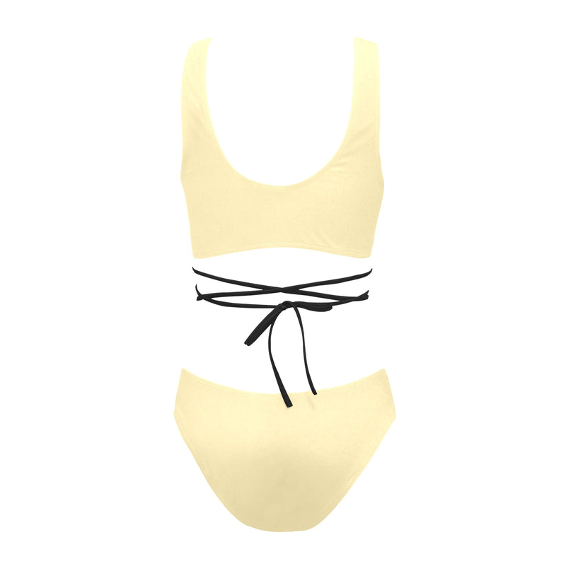 creme solid print 2 Cross String Bikini Set (Model S29) - Objet D'Art